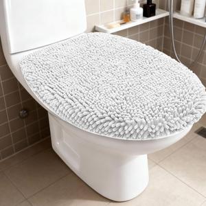 RUN HELIX Bathroom Toilet Lid Cover,Chenille Machine Washable Seat Covers, 17.5x15, Stays in Place Rubber Backing, Fits Most Round, Elongated and Oblong Lids, Accessories Decor, Light Grey