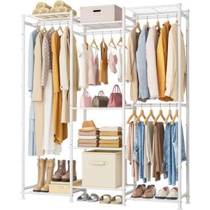 HOMIDEC Wardrobe Closet, 4 Hanging Spaces Portable Clothes Rack,Free Standing Closet Organizer and Storage System with Hanging Rods,Clothing Rack Suitable for Cloakroom,Bedroom,Entrances,etc.White (Large)