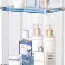 Delamu Bathroom Countertop Organizer, 2 Tier Adjustable Corner Makeup & Skincare Organizer with Protective Guard Rail, Transparent Design for Vanity, Bathroom Counter, Ideal for Girls