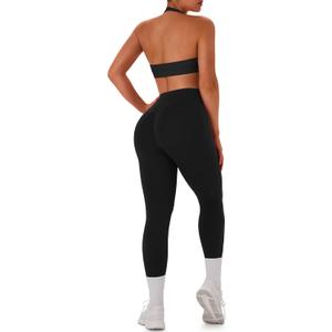 TDIFFUN Women Workout Sets 2 Piece Seamless Scrunch Butt Leggings Padded Halter Sports Bra Matching Set Gym Yoga Outfits (Medium, Black)