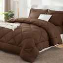 CozyLux Comforter 82X86 In Brown+ Bedding Set 4 Pillow Cases 1 Bed Sheet Queen