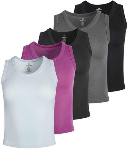 Real Essentials 5 Pack: Women's Seamless Ribbed Sleeveless Cropped Scoop Neck Tank Top - Casual Crop Top, Size: M