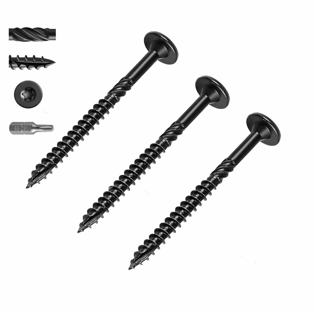 50-Pack Heavy-Duty Outdoor Deck Screw Set, #14 x 4-1/2 Inch Star Drive Wood Screws, Rust-Resistant Timber Screws for Wood, Log, and Landscaping Applications (#14 x 4-1/2 Black)
