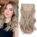 Ash Blonde Hair Extensions - 14 Inch Wavy Synthetic Clip in Hair Extensions For Women And Girls (Color: Ash Blonde Mix Beige Blonde)