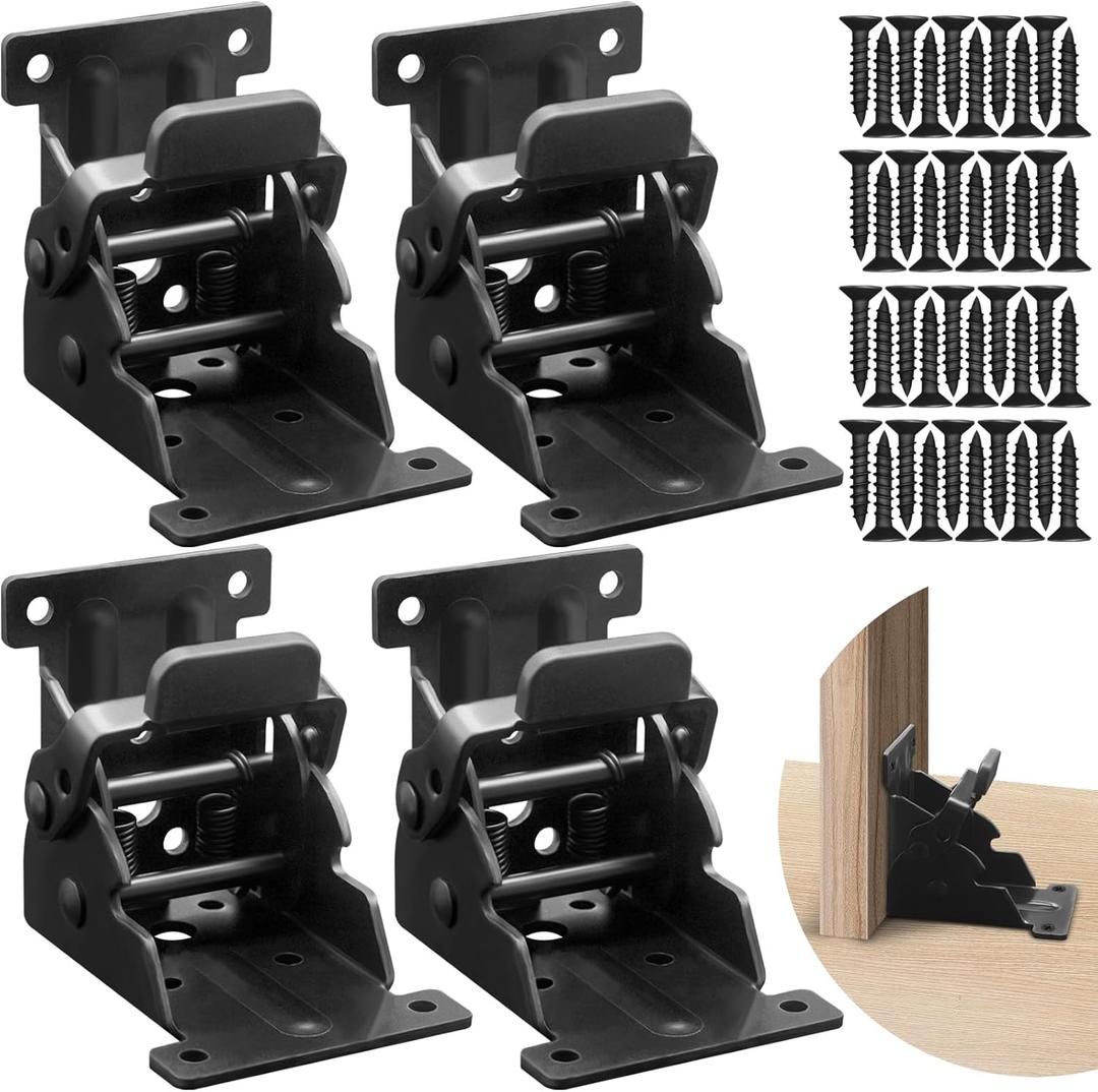 Folding Brackets 4 Packs Heavy Duty Self-Locking Hinge Table Legs Bracket Kit with 40 Screws for DIY Foldable Table, Workbench, Desk, Furniture (4)