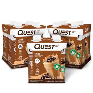 Quest Nutrition Ready to Drink Coffee Protein Shake, 30g Protein, 4g Carb, 1g Sugar, Gluten Free, Keto Friendly, 4 Count (Pack of 3), BBD: 05/21/26