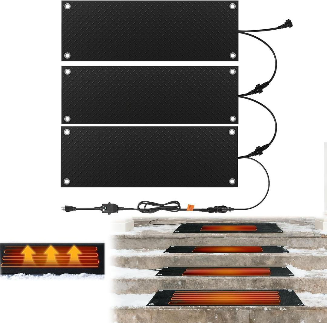 Snow Melting Mats, 10" x 30" Heated Outdoor Mats for Walkways Non-Slip Rubber Heated Mat w/Power Cord Snow and Ice Heated Pad for Winter Outdoor Stairs, Sidewalk, Doorways, Driveway 4pcs
