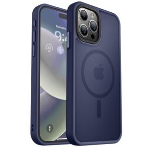 MOCCA Strong Magnetic for iPhone 15 Pro Max Case, [Compatible with Magsafe][13FT Military Drop Protection] Slim Translucent Matte Shockproof Case for iPhone 15 ProMax Case 6.7'', Deep Blue, Pack Of 2