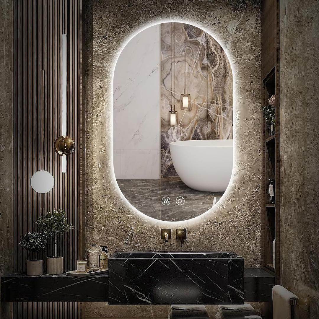 Niccy Oval LED Bathroom Vanity Mirror, 40x24inch Frameless Backlit Mirror with Light, Smart Anti-Fog Mirror with Memory Function Dimmable Lighted Mirror
