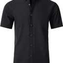 SAMERM Mens Dress Shirt Wrinkle Free Moisture Wicking 4-Way High Stretch Super Soft Casual Button Down Shirts (XX-Large, Black Short Sleeve Shirt)
