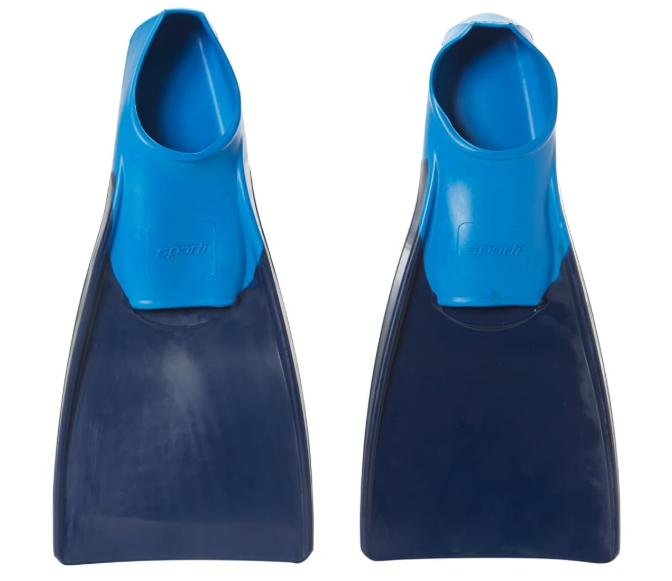 Sporti Adult-Kids Swim Fins for Pool Lap Swimming - Long Floating Fins for Swimming & Snorkeling - Swim Flippers for Training - NavyBlue - M 9-10 / W 10-11