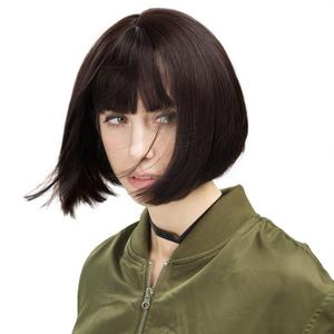 REECHO 11" Short Bob Wig with bangs Synthetic Hair for White Black Women Color: Dark Brown