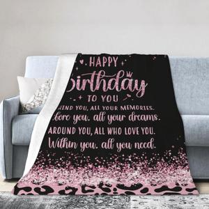 Birthday Gifts for Women, Happy Birthday Flannel Blanket, Women Birthday Gifts for Her 80"X60" (Black)