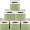 6-Pack Foldable Fabric Storage Cubes 11x11 Inch, Sturdy Cube Organizer Bins with Leather Handles, Storage Baskets for Closet Shelves and Home Organization(White/Green)