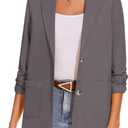 MINTLIMIT Women's Summer Linen Blazer Jackets 3/4 Sleeve Casual Lightweight Notch Lapel Button Blazers Pocket (Medium, Grey)