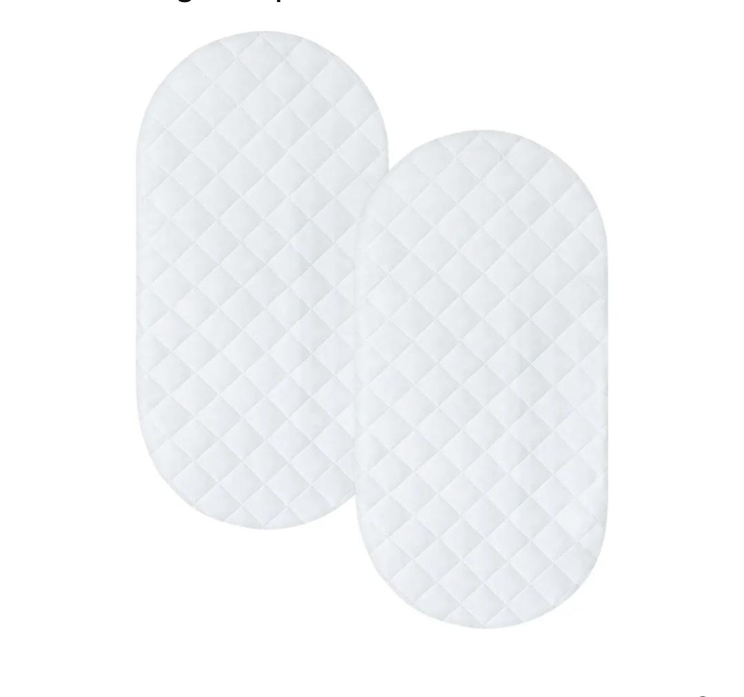Bassinet Mattress Pad Cover Fit for Hourglass/Oval Bassinet Mattress, Waterproof Bassinet Mattress Protector Quilted Bassinet Sheets (32"x17") 2 Pack for Boys Girls, White