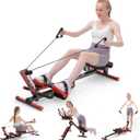 Rowing Machine, 4 in 1 Rowing and Ab Machine with 2 Levels of Workout Resistance, Quiet & Foldable Rower Machine with 3 Adjustable Handle Heights & LCD Monitor, Row Machine for Home Exercise