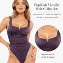 Popilush Sparkly Tops for Women - Square Neck Shapewear Bodysuit Tummy Control Sleeveless Body suit Going Out Tank Tops (Purple, S)
