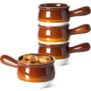 LE TAUCI French Onion Soup Bowls, 16 Ounces Ceramic Soup Bowls with Handles for Soup, Cereal, Chilli, Beef Stew, Soup Crocks Oven Safe and Stackable, Set of 4