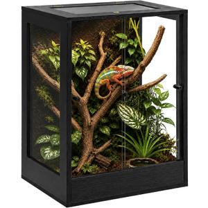 PROLEE 24" x 18" x 36" Tall Reptile Terrarium, 65 Gallon Glass Chameleon Cage, Vertical Crested Gecko Tank with Ventilated Mesh Top, Front Opening Rainforest Habitat, Black