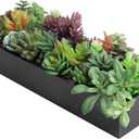 MyGift Artificial Succulent Centerpiece,15.75 Inch Faux Succulents Arrangement Plants in Sleek Black Wooden Rectangular Planter Box