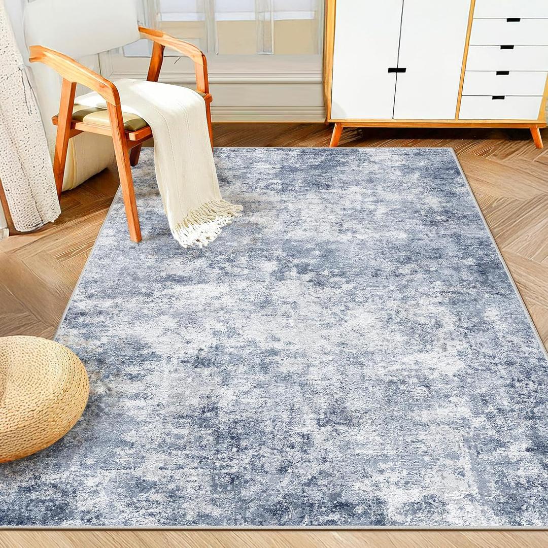 WITSHOCK 4x6 Area Rugs for Living Room : Machine Washable - Non Slip Modern Abstract Rug for Bedroom Under Dining - Stain Resistant for Household - Pet Owners (Blue)