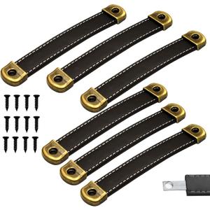 OLAYA Suitcase Luggage Pulls Leather Handles Cabinet Knobs Drawer Pulls Dresser Knobs Door Knobs 6 Pcs Grip Replacement Metal Hardware for Cabinet Dresser Trunk Case with Screws,(6, black)
