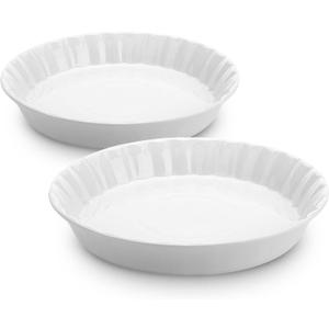 Brew To A Tea - Classic White Ceramic Pie Dish Set, 2 Pcs, 10.5" & 9.5", Pie Pans for Baking, Deep Dish Pie Plate