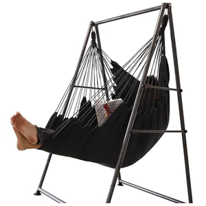 Hammock Chair Stand with Large Size Hanging Chair and Leg Rest，Quick Folding for Easy Wall Storage Bracket Max 330Lbs, Suitable for Garden Patio Room
