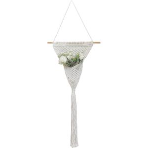 GYASVWU Cotton Rope Boho Wall Decor, Macrame Wall Hanging Decor, White Wall Art with Woven Pocket, Woven Wall Decor for Dried Flower Storage/Pampas Grass Decor/Living Room Decor/Bedroom Decor (White)