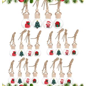 20 Pcs Hanging Car Air Freshener Diffuser Bottles, Empty Glass Perfume Essential Oil Bottle, Christmas Car Air Freshener Clear Diffuser Pendant for Holiday Decoration