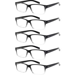 NORPERWIS Reading Glasses 5 Pairs Quality Readers Spring Hinge Glasses for Reading for Men and Women (5pcs - Black/Clear, 5.00)