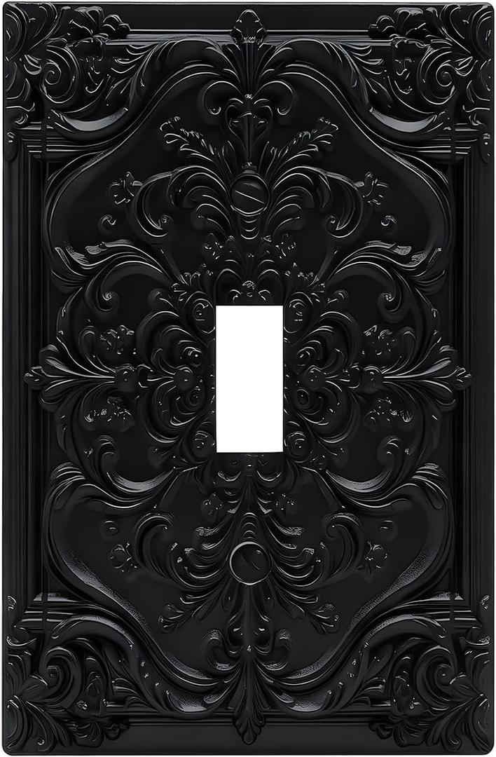 Light Switch Covers Decorative Black 3D Floral Embossed 1 Gang Light Switch Cover Plate Single Toggle Wall Plate Outlet Covers Dimmer Faceplate for Bedroom Home Decor