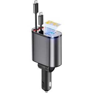 4 x Retractable Car Charger, 4 in 1 Fast Car Phone Charger 66W, 2 Retractable Cables and USB Charging, Fathers Day for Gifts Dad Compatible with iPhone 14/13/12/11,USB Port for Galaxy S25/S24/S23,Pixel