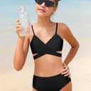 Girls Swimsuit Bikini Set,Criss Cross Bathing Suits for Girl Two Piece Solid Color Girls' Swimwear for 13-14 Years