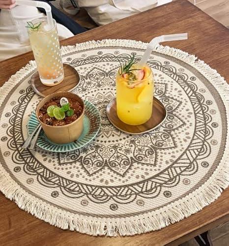Zjyufy 20 inch Round Placemat with Tassels Table Mat Mandala Dinning Table Mat Washable Heat Resistant Boho Placemat for Kitchen Tea Table Coffee Table