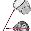 Extra Large Fishing Landing Net - 72"-94" Heavy Duty Telescopic Aluminum Handle, Snag-Free Rubber Mesh for Saltwater Boat, Net Hoop 28x24in, 30in Deep