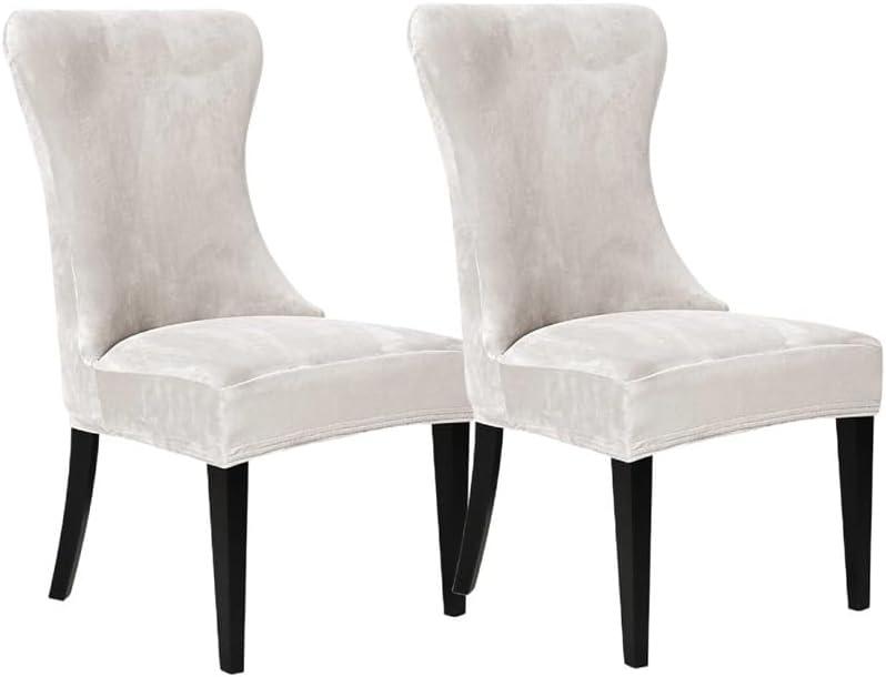 Wingback Chair Covers, Velvet Stretch Tufted Wingback Chair Cover Slipcover, Reusable Protector Arm Dining Chairfor Dining Room Banquet Home Decor, Machine Washable (White, Set of 2)