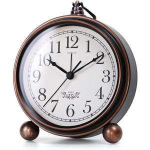 AYRELY® 5.3" Vintage Analog Alarm Clock, Battery Operated Metal Desk Clock, Retro Table Clock with Light for Living Rooms, Bedrooms, Shelf, Home Decor (Black)