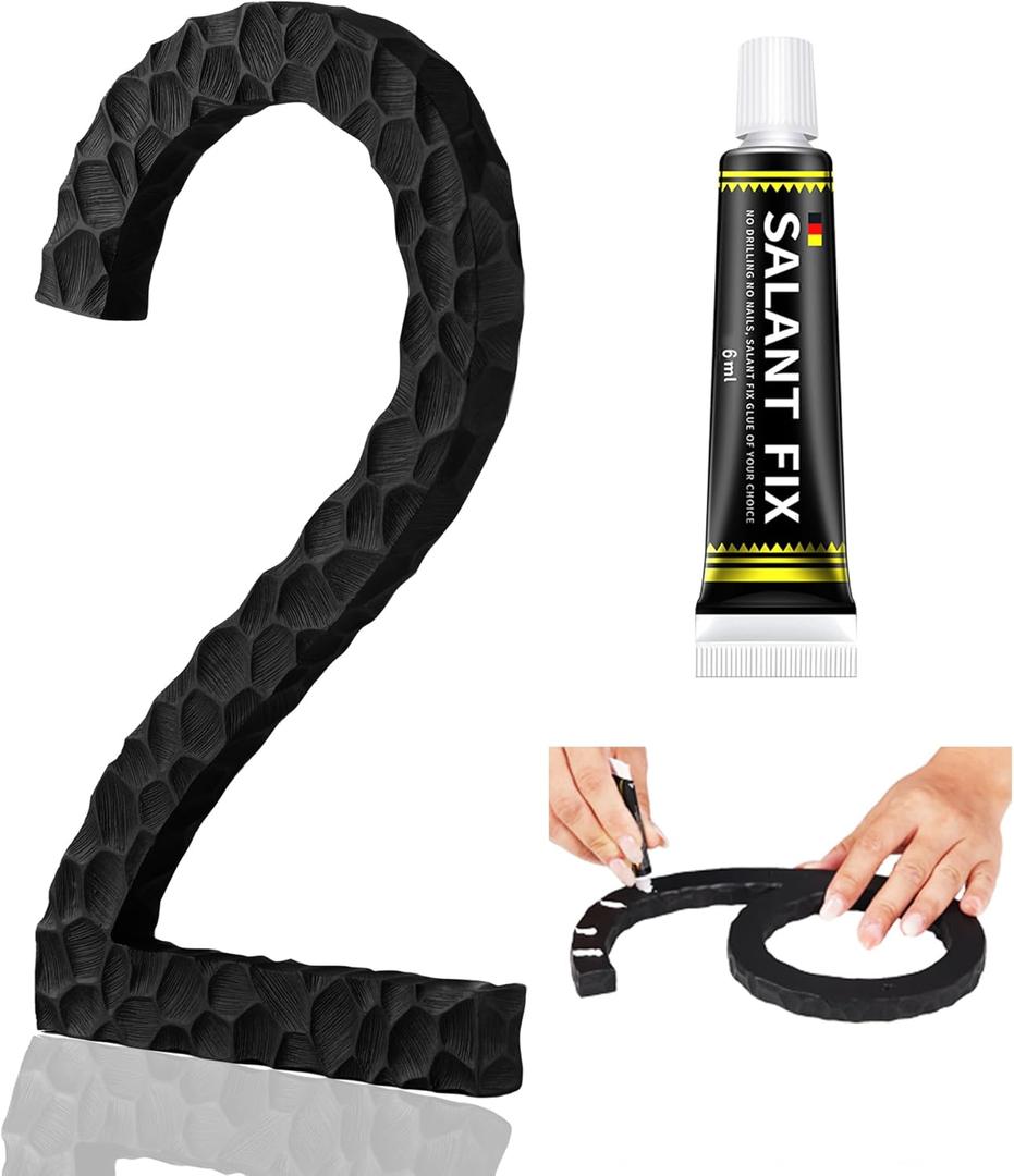 8 Inch Self-adhesive House Numbers for Outside Stick On, Large Black Modern Address Numbers For House, Outdoor House Numbers Adhesive Resin Matte Black Address Number 2