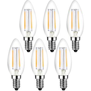 E14 European Base LED Candelabra Light Bulbs 25W Equivalent, 110V 2700K Warm White E14 Led Bulbs 2W 250LM for Turkish Lamp, European Chandeliers, European Pendant, 6 Pack