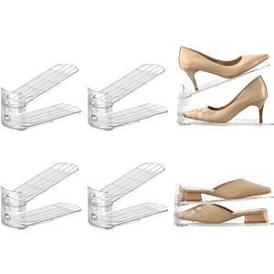 Shoe Stacker Shoe Rack Organizer for Closet Space Saver Storage Shoe Holder Organization (Transparent, 6 pack)