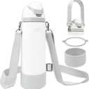 Silicone Boot Set for Owala Water Bottle 24 oz, 32 oz, 40 oz - Includes Non-Slip Sleeve, Shoulder Strap & Handle Strap, Perfect Owala Accessories, Fits Owala Tumbler, Owala FreeSip, Candy Coated (Light Gray)