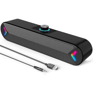 LENRUE Computer Speakers,Wired USBPowered Soundbar with 10W Stereo Sound for PC Desktop,PlugnPlay (A39PRO /Black)