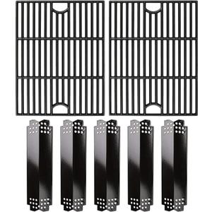 Hisencn Grill Parts for Home Depot Nexgrill 4 Burner 720-0830H, 5 Burner 720-0888N, 720-0888 Gas Grill Models, Porcelain Steel Heat Plate Flame Tamer, Cast Iron Grill Grates, 13 x 17