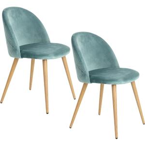 FurnitureR Upholstered Velvet Dining Chair Mid Back Armless with Wood Legs for Home Kitchen Bedroom Living Room, Set of 2, Aqua