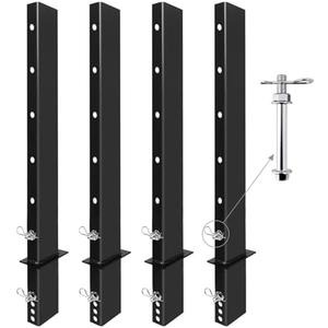 SALUINOKI 4 Pack 48" C Channel Pipe Stake for Flatbed Trailer Hauler Adjustable Bolt-On Anti-Loss, 48 inch Flatbed Trailer Stake Pocket D Ring, 4ft Trailer Stake Side Rail Black