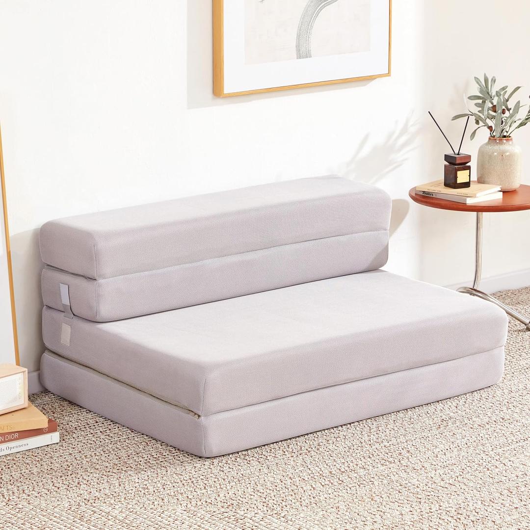 Folding Sofa Bed Foldable Futon Couch Bed 4Inch Sleeper Floor Sofa for Adults, Camper, Guest, with Headrest, Breathable & Washable Cover (Queen)