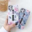 2 x Compatible with iPhone 11 Pro Case Finger Grip,3D Embossed Pink Flowers White Shell Design, Rugged Shockproof Slim Fit Dual Layer Finger Ring Loop Strap Case, Invisible Bracket Phone case(White)