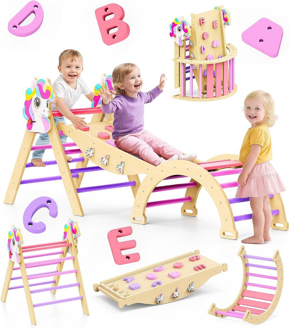 Pikler Triangle Set, 11-in-1 Montessori Climbing Toy for Toddlers, Foldable Wooden Indoor Jungle Gym & Playground Climber for Learning and Motor Skills (18 Months7 Years), Height: 1.8 meters